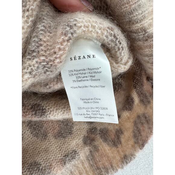 Sezane Brown Leopard Mohair Wool Sweater Animal Print Pullover Knit XXL 2XL - Picture 11 of 11